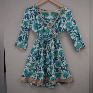 Floral Wrap Kurta Set with Tassel Tie Belt and Dupatta